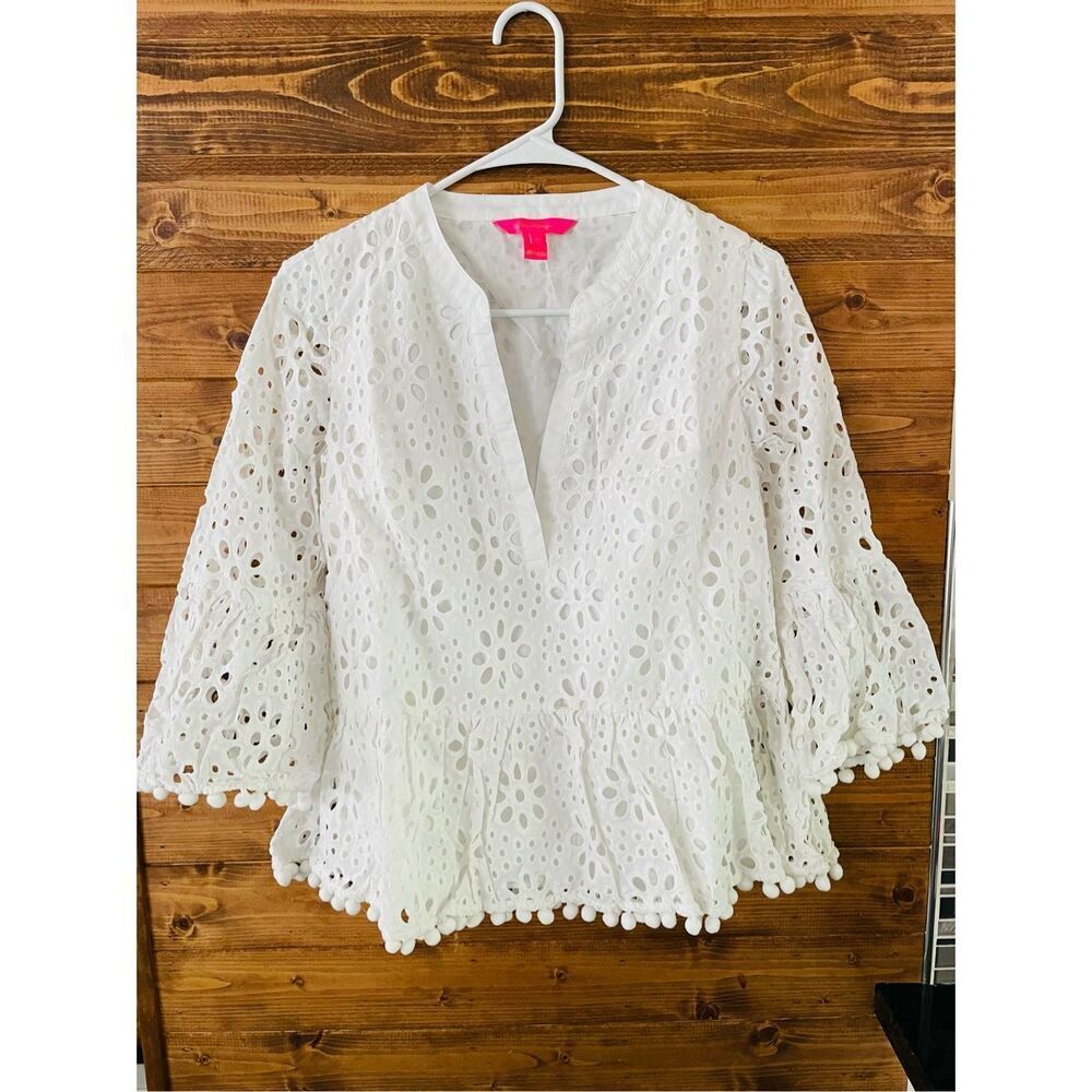 Lilly Pulitzer Bekah Eyelet Top Blouse in Resort White size XS